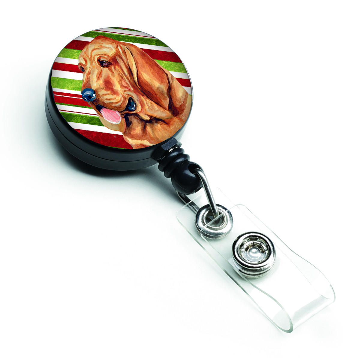 Bloodhound Candy Cane Holiday Christmas Retractable Badge Reel