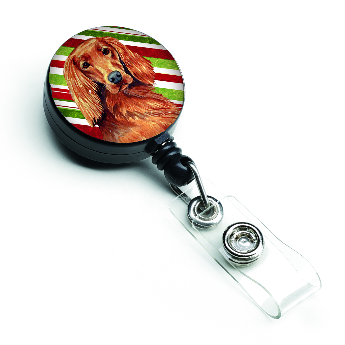 Irish Setter Candy Cane Holiday Christmas Retractable Badge Reel