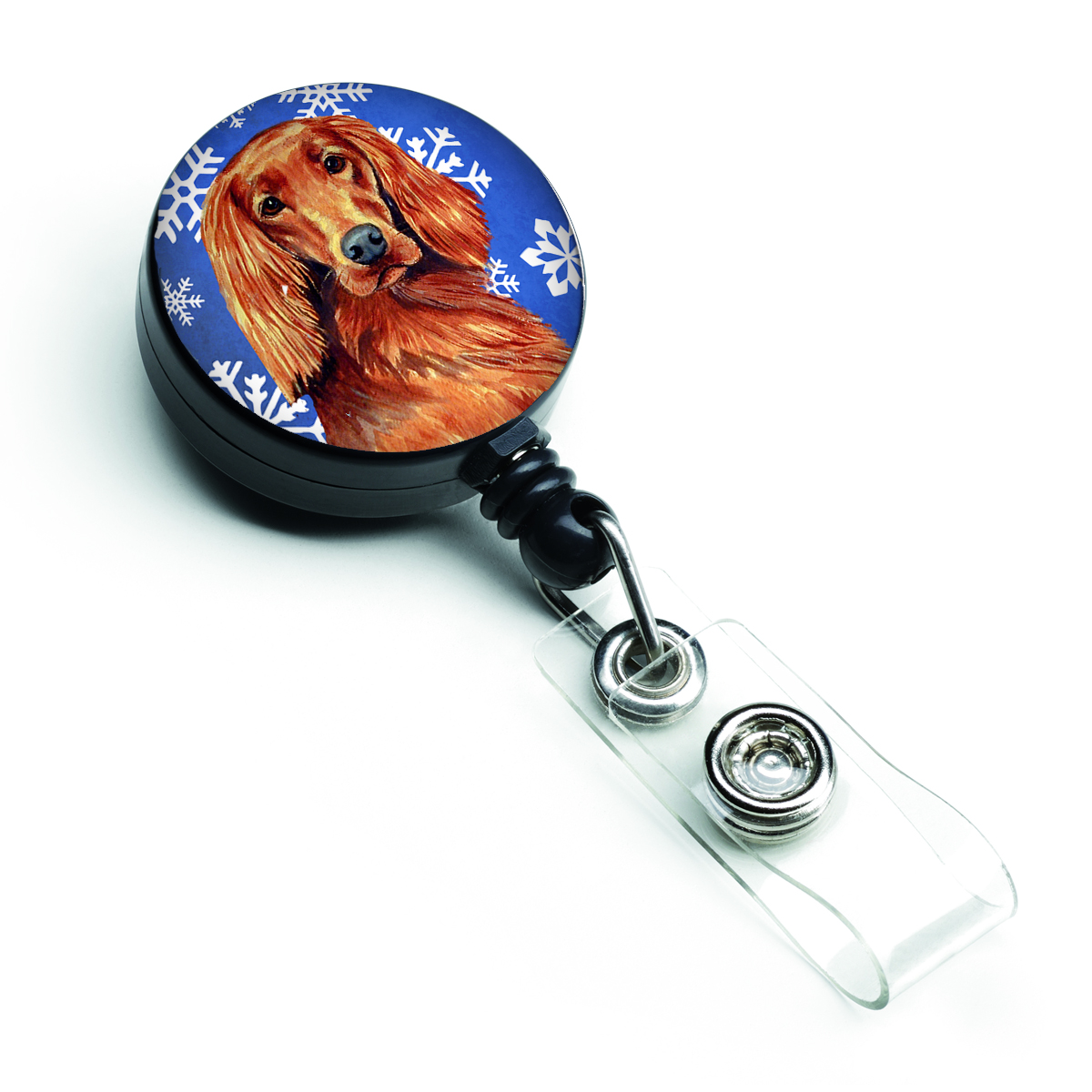 Irish Setter Winter Snowflakes Holiday Retractable Badge Reel