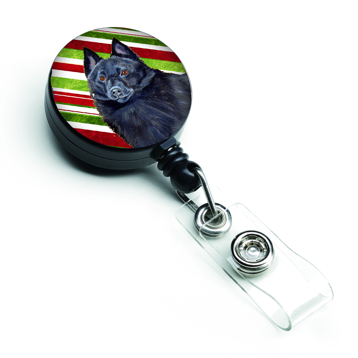 Schipperke Candy Cane Holiday Christmas Retractable Badge Reel