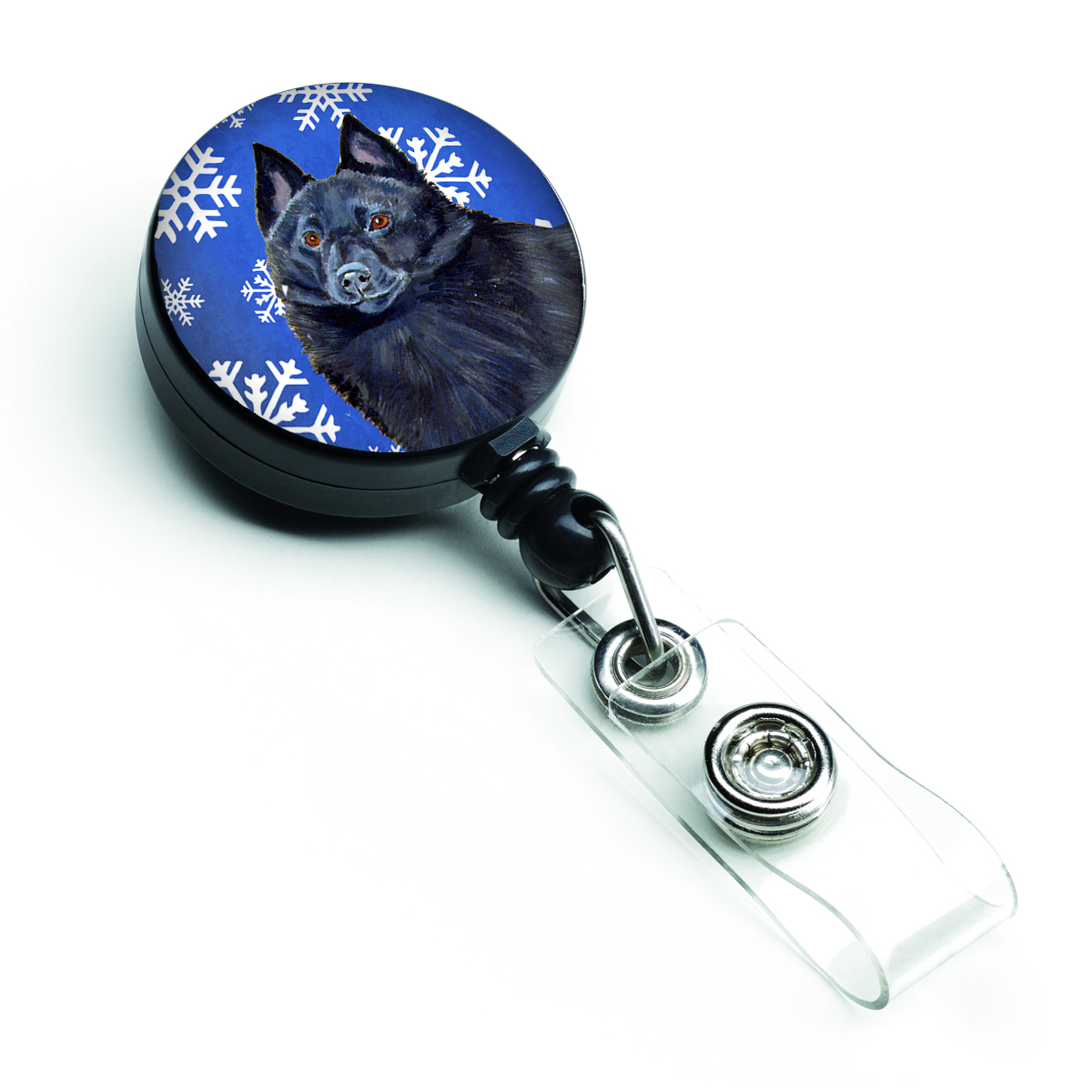 Schipperke Winter Snowflakes Holiday Retractable Badge Reel