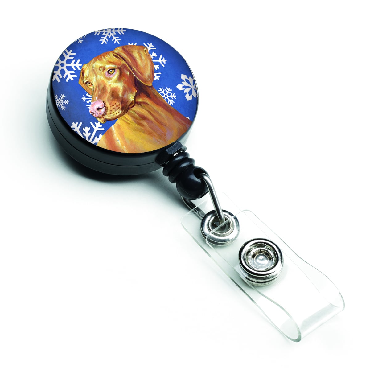 Vizsla Winter Snowflakes Holiday Retractable Badge Reel