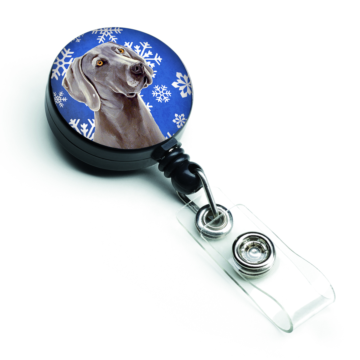 Weimaraner Winter Snowflakes Holiday Retractable Badge Reel