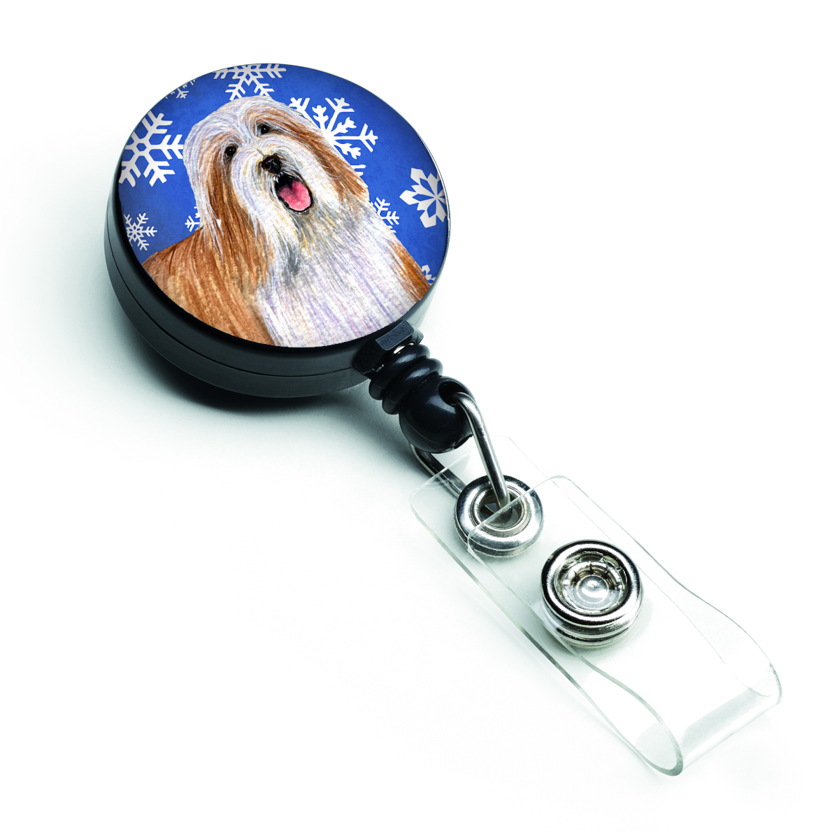 Bearded Collie Winter Snowflakes Holiday Retractable Badge Reel