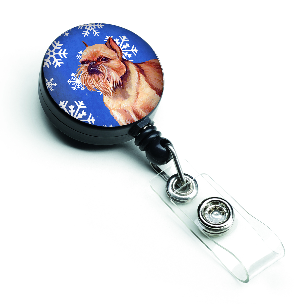 Brussels Griffon Winter Snowflakes Holiday Retractable Badge Reel