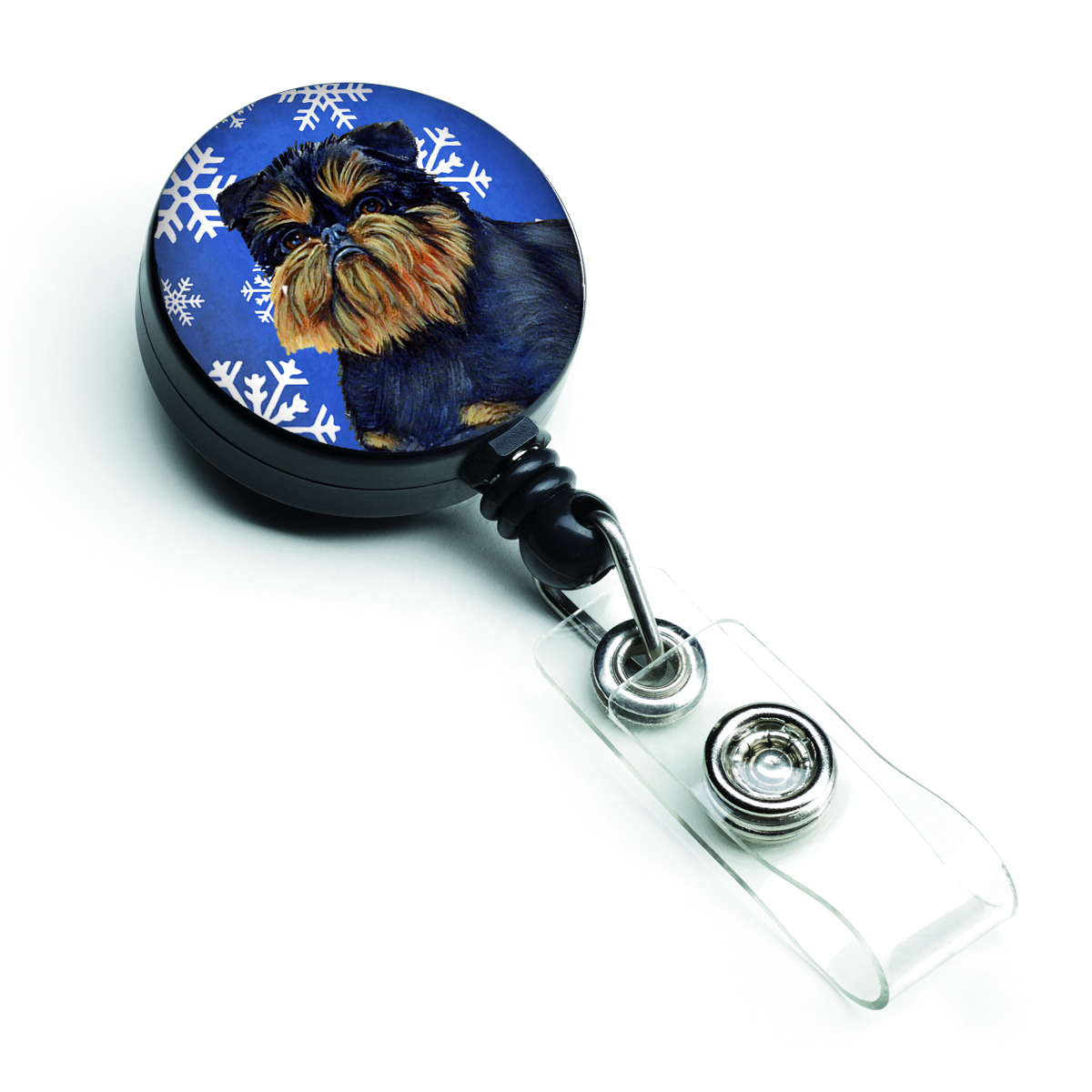Brussels Griffon Winter Snowflakes Holiday Retractable Badge Reel
