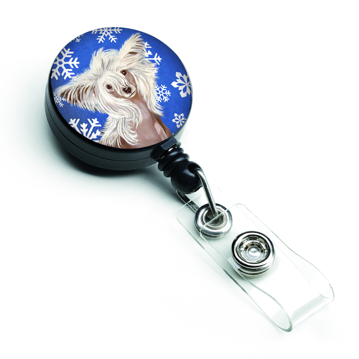 Chinese Crested Winter Snowflakes Holiday Retractable Badge Reel