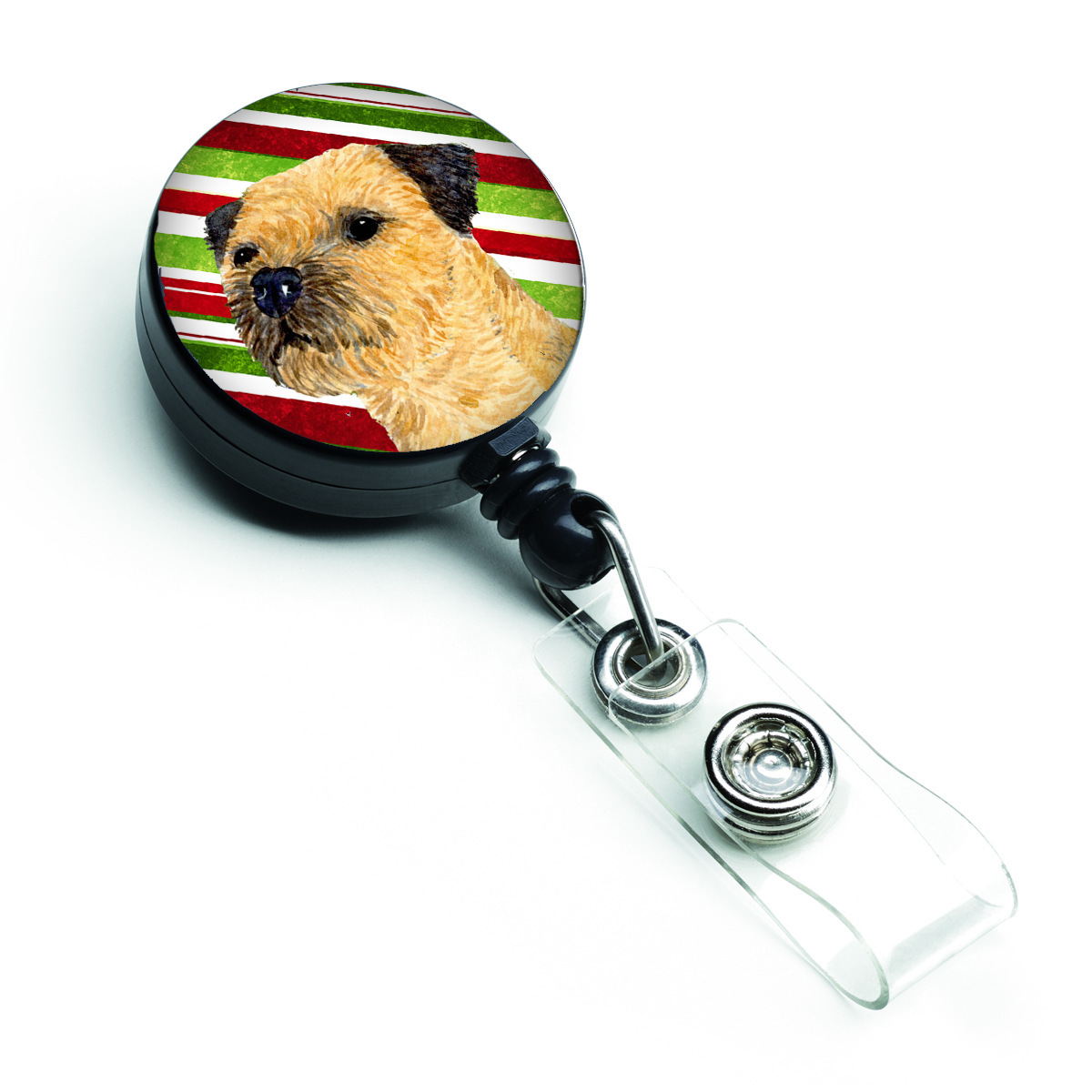 Border Terrier Candy Cane Holiday Christmas Retractable Badge Reel
