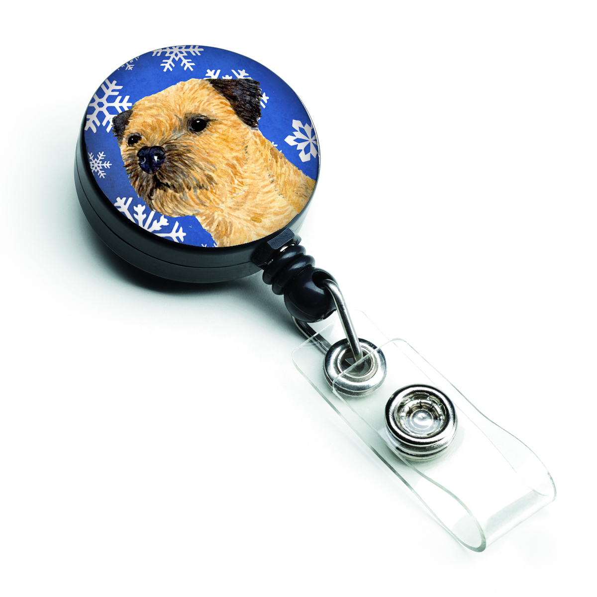 Border Terrier Winter Snowflakes Holiday Retractable Badge Reel