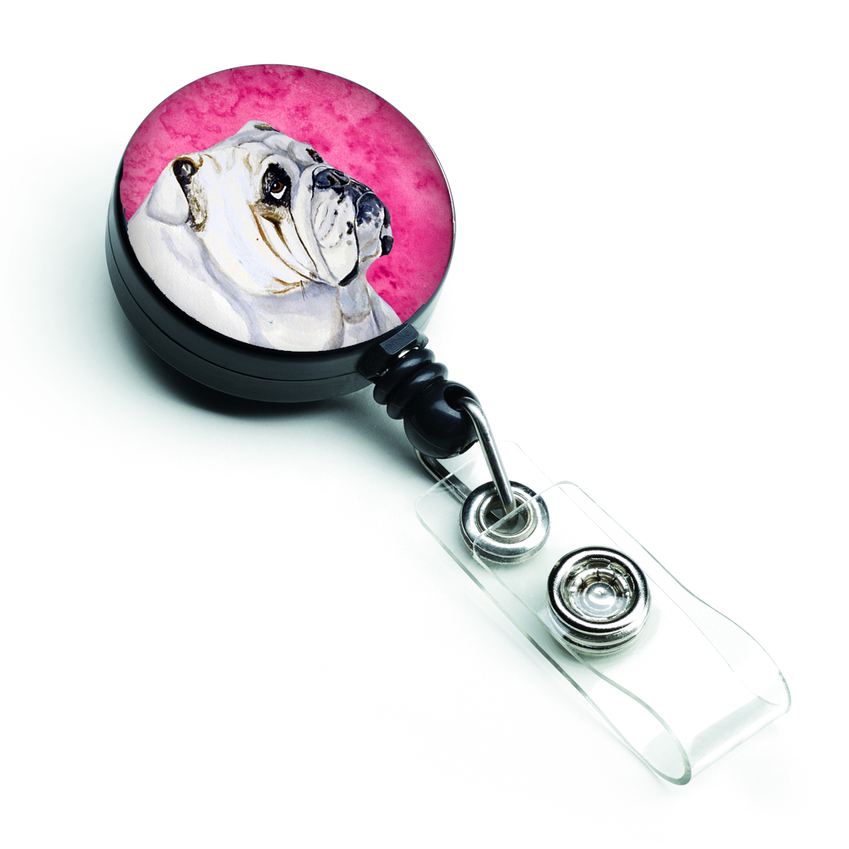 Pink Bulldog English Retractable Badge Reel