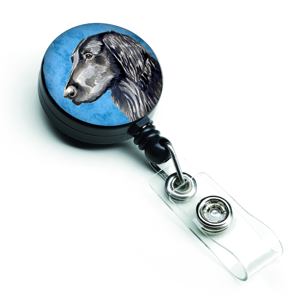 Blue Flat Coated Retriever Retractable Badge Reel - Blue