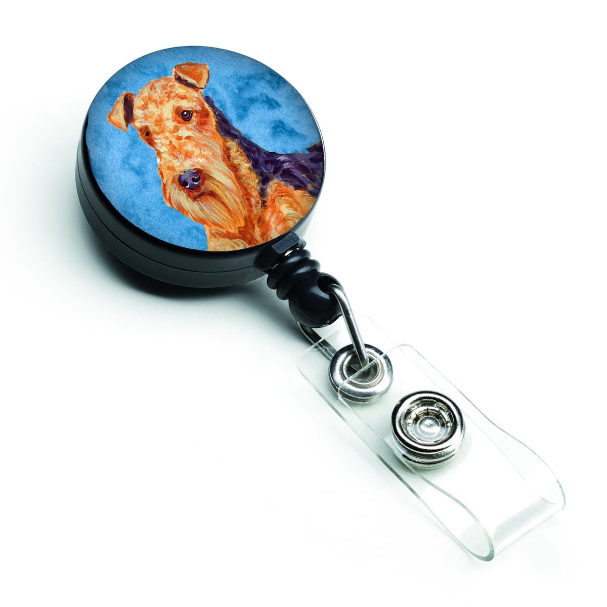 Blue Airedale Retractable Badge Reel