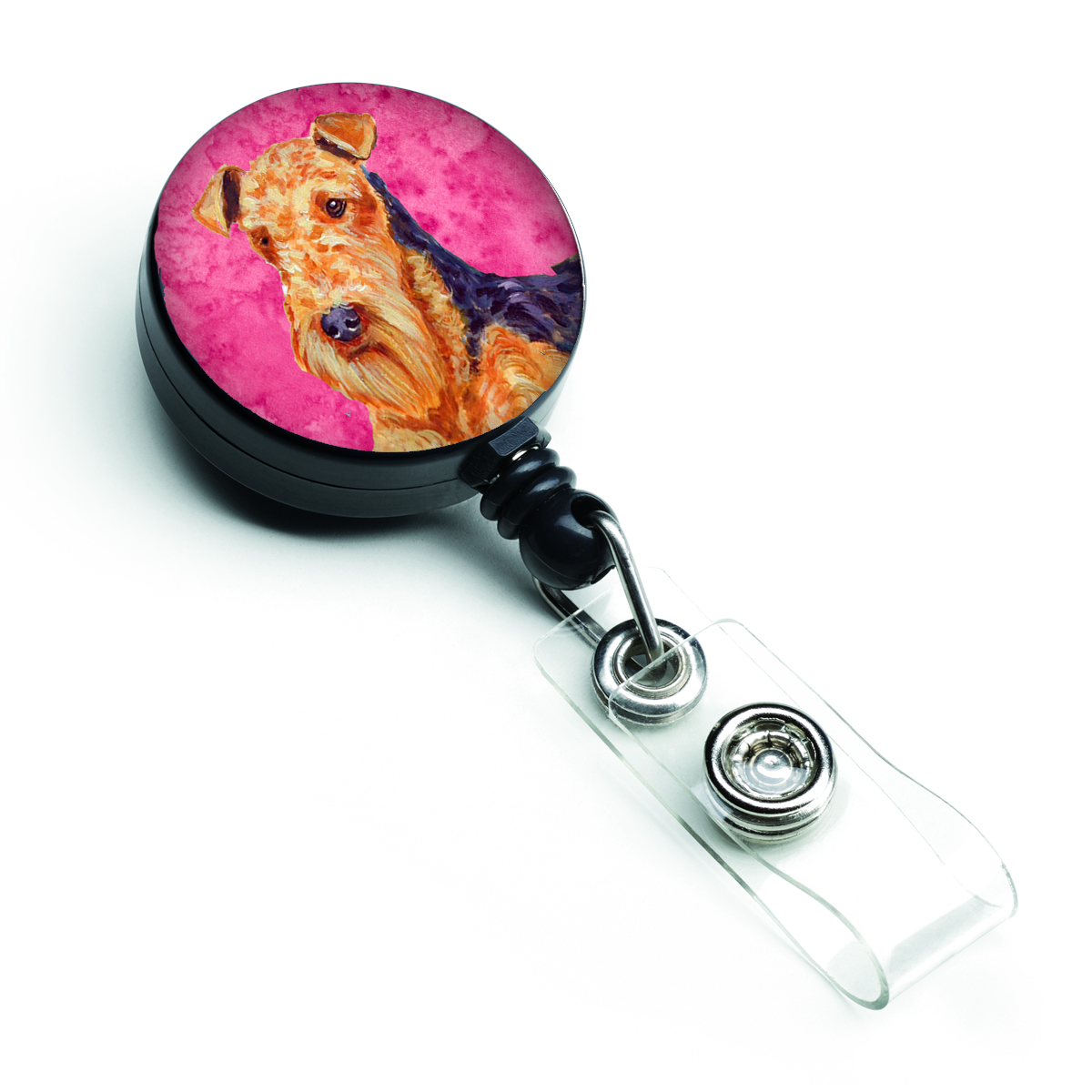 Pink Airedale Retractable Badge Reel