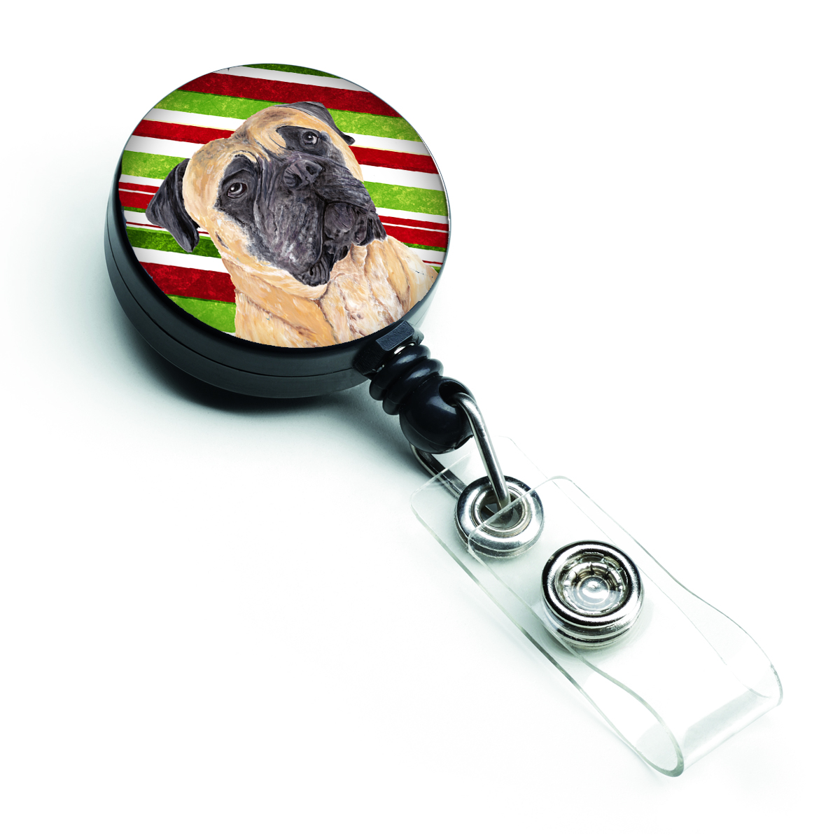Mastiff Candy Cane Holiday Christmas Retractable Badge Reel