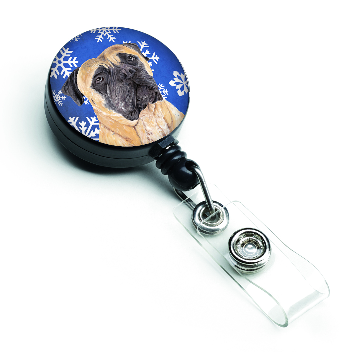 Mastiff Winter Snowflakes Holiday Retractable Badge Reel