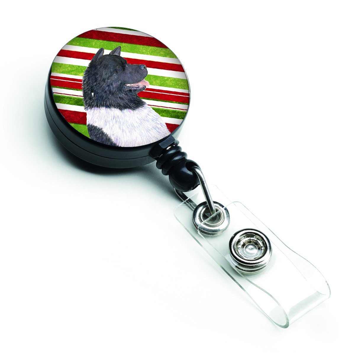 Akita Candy Cane Holiday Christmas Retractable Badge Reel