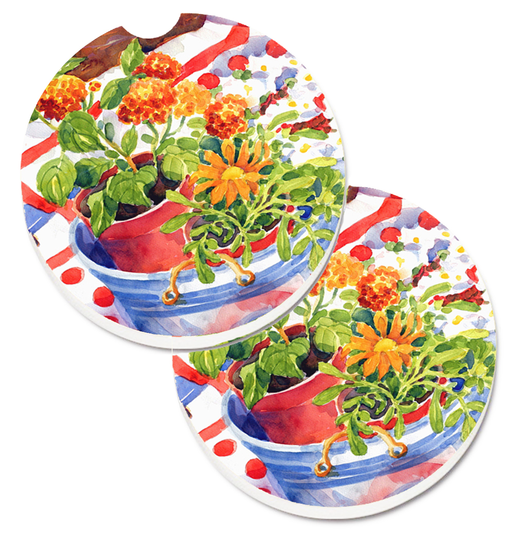 Picture of Carolines Treasures 6058CARC Flowers with a Side of Lemons Set of 2 Cup Holder Car Coaster