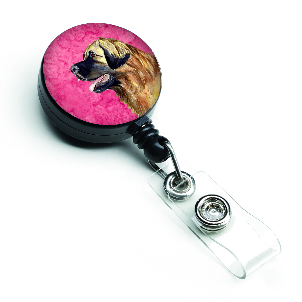 LH9393PKBR Pink Leonberger Retractable Badge Reel