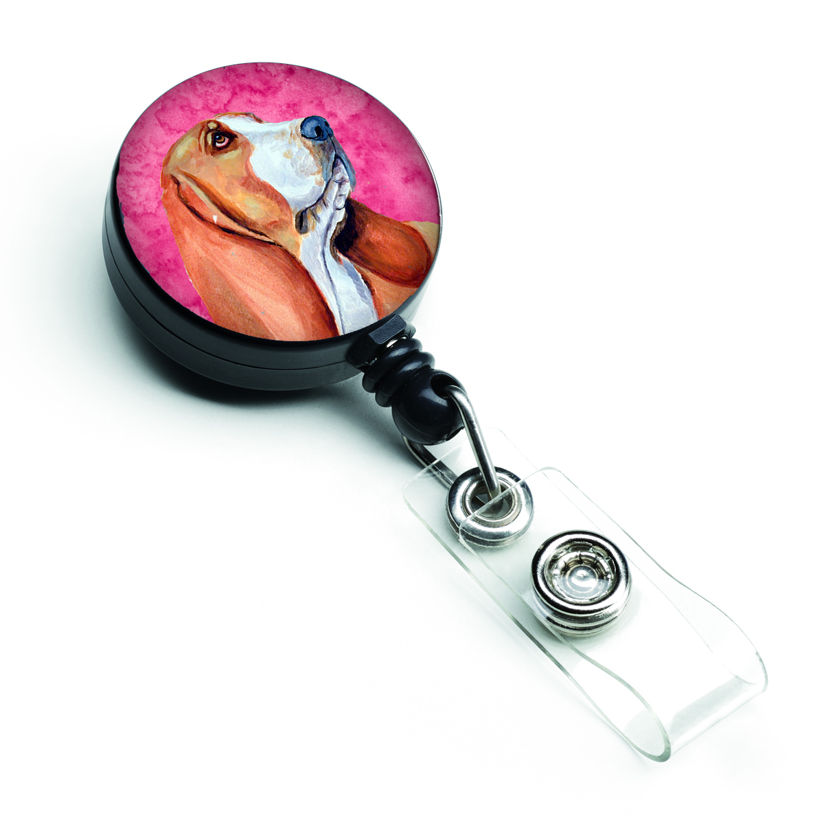 Pink Basset Hound Retractable Badge Reel