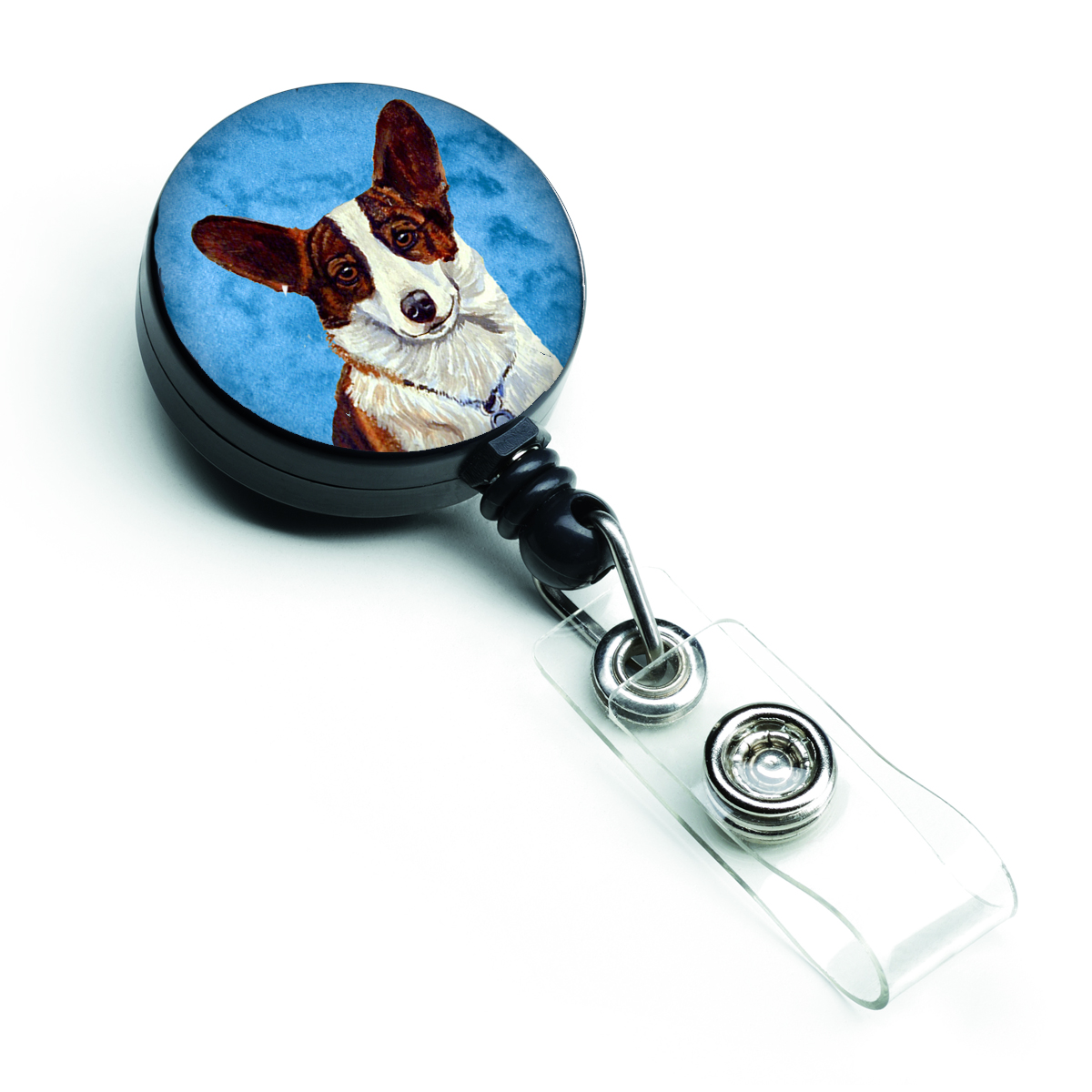 LH9378BUBR Blue Corgi Retractable Badge Reel