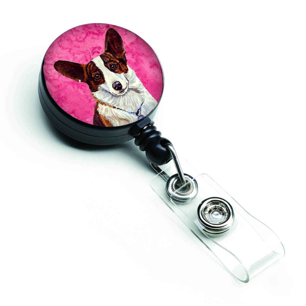 Pink Corgi Retractable Badge Reel