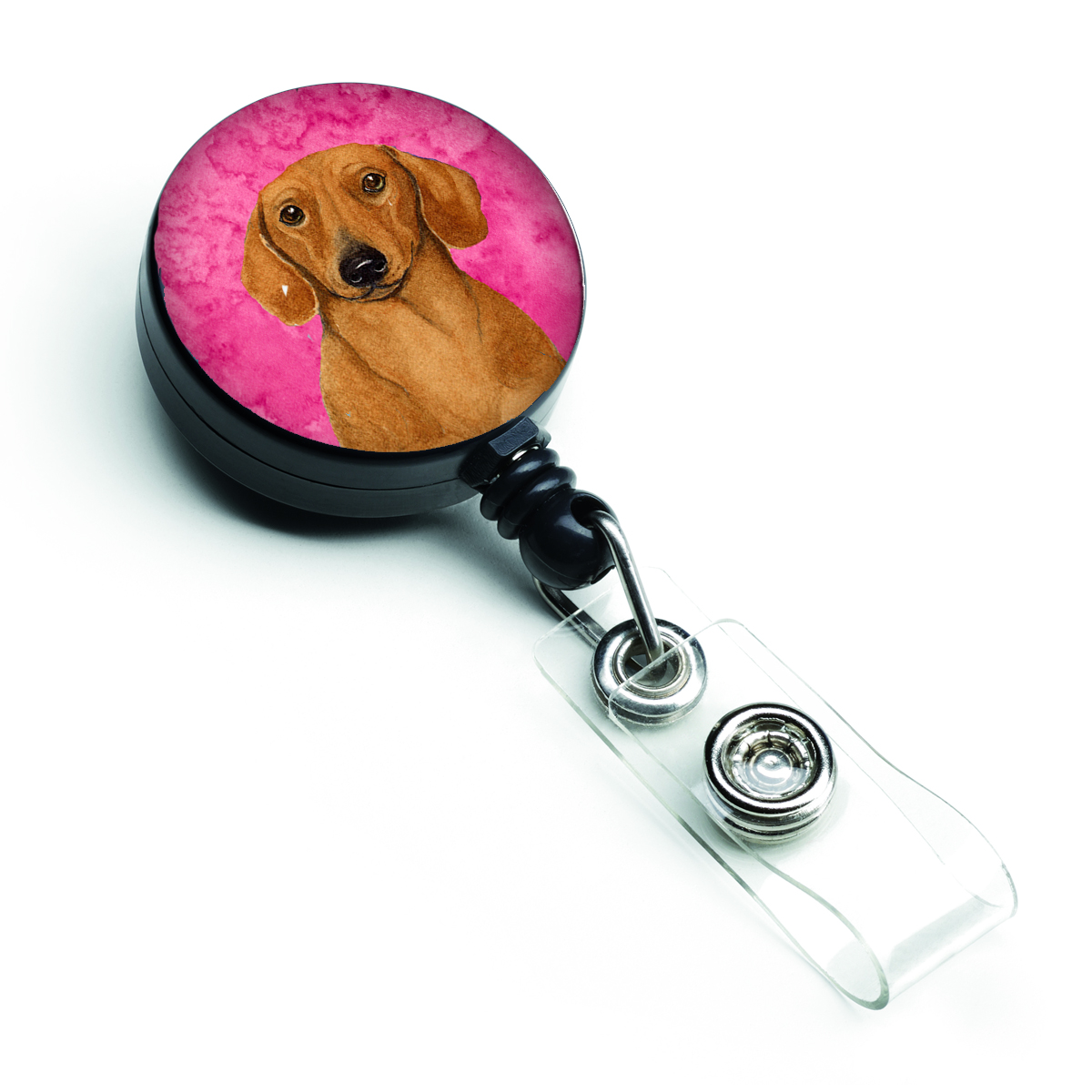 Pink Dachshund Retractable Badge Reel
