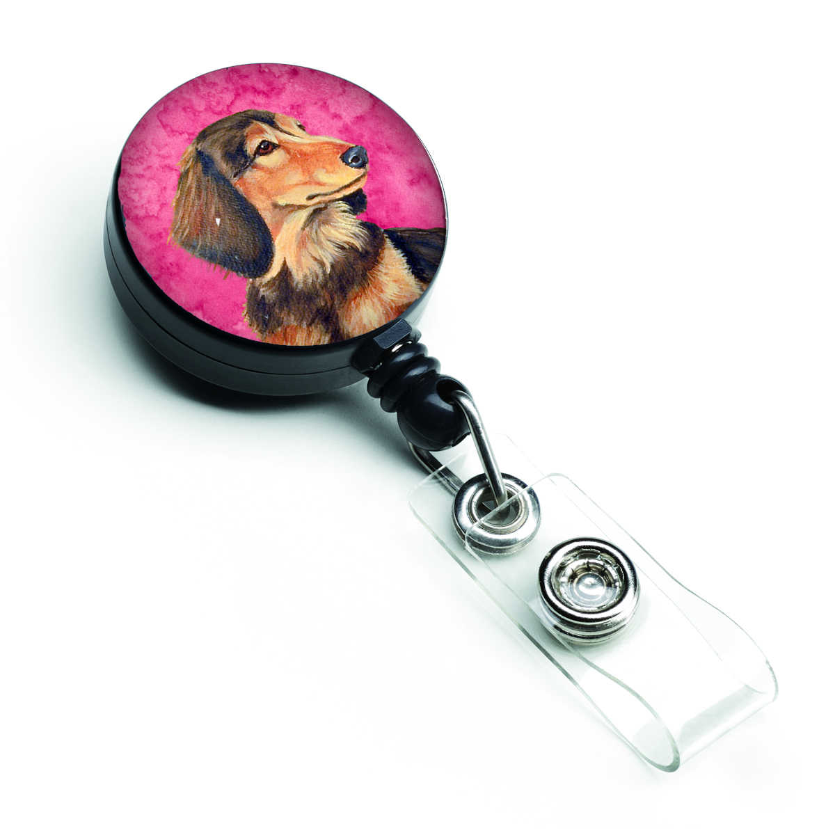 Pink Dachshund Retractable Badge Reel