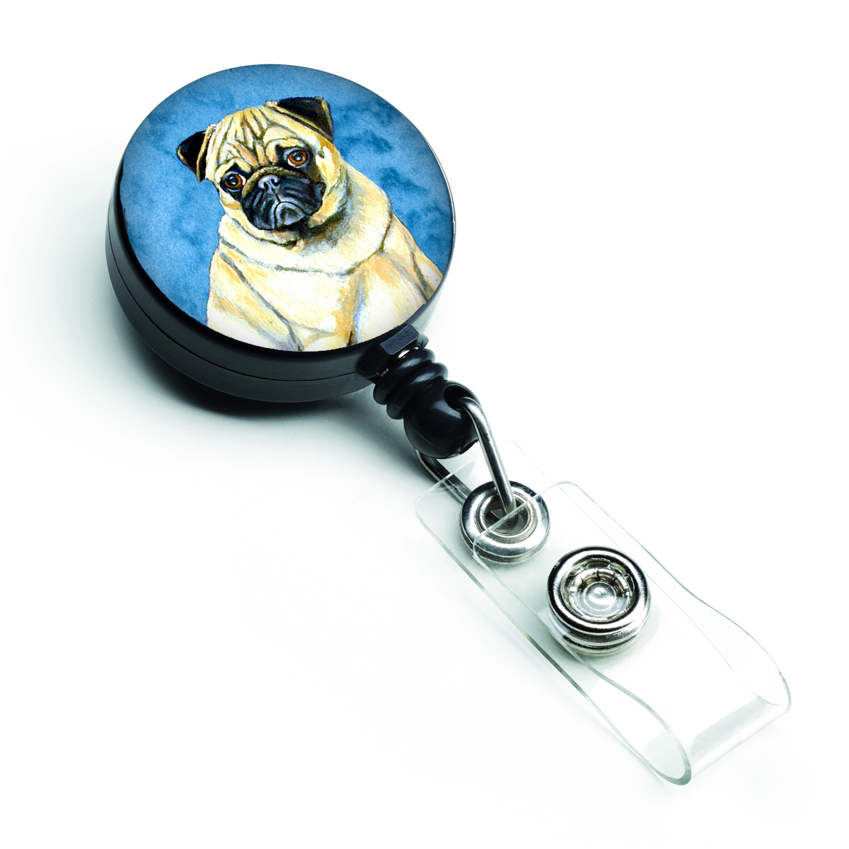 LH9387BUBR Blue Pug Retractable Badge Reel