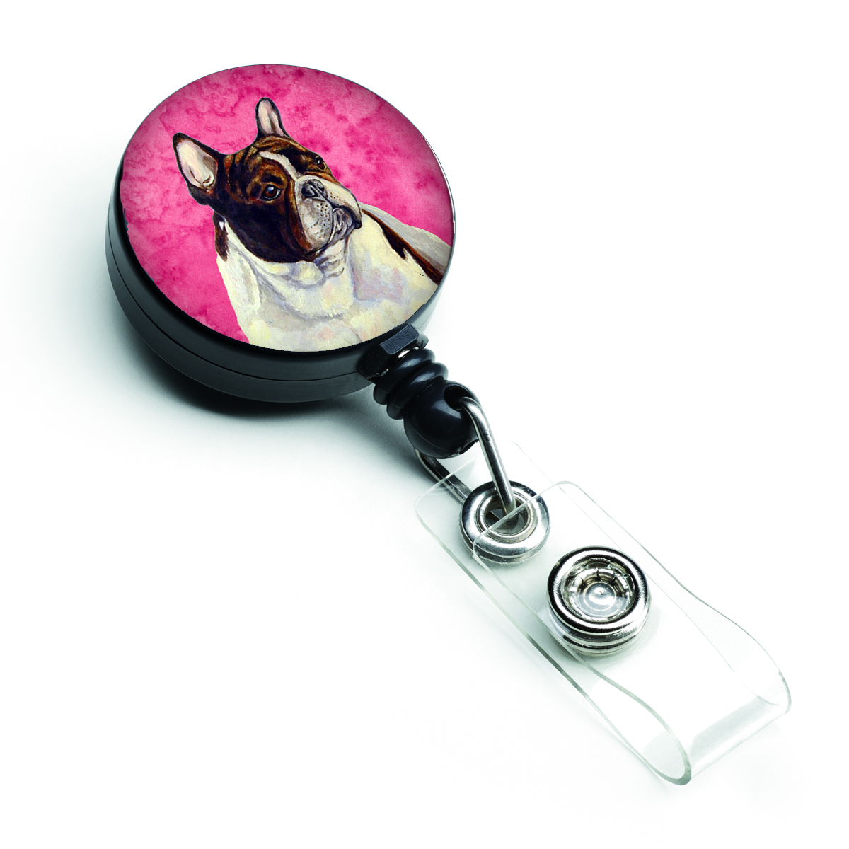 Pink French Bulldog Retractable Badge Reel