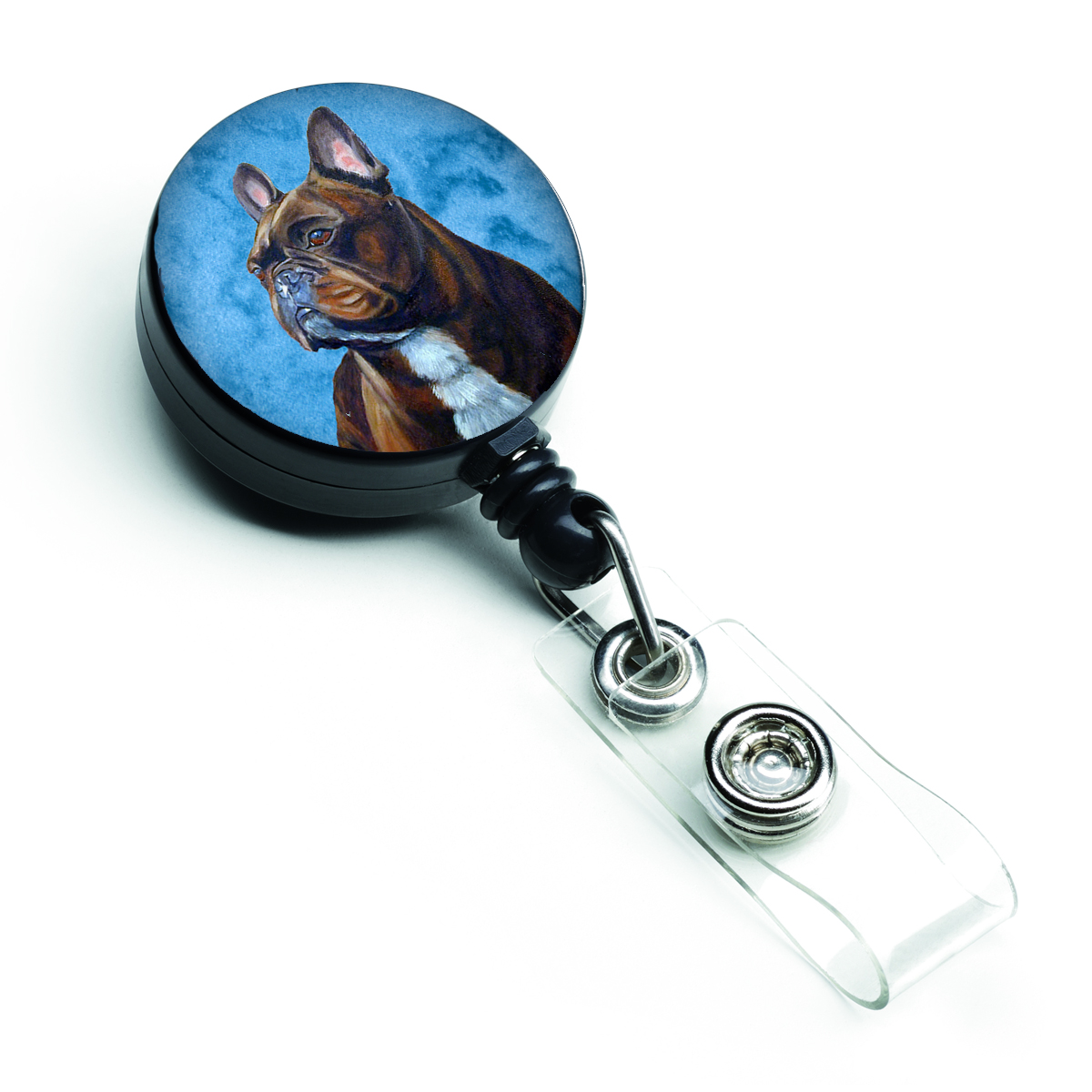 Blue French Bulldog Retractable Badge Reel