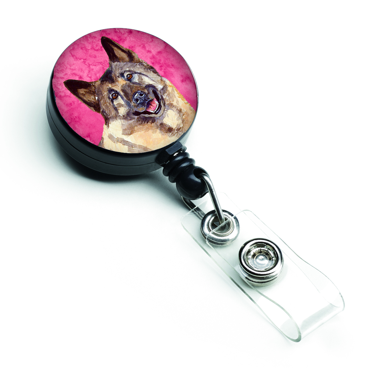 Pink Norwegian Elkhound Retractable Badge Reel