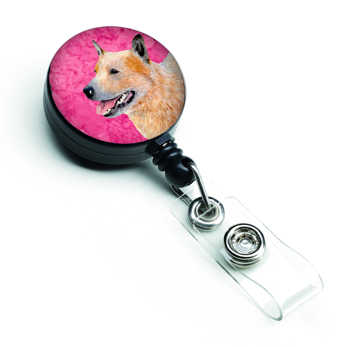 Pink Australian Cattle Dog Retractable Badge Reel