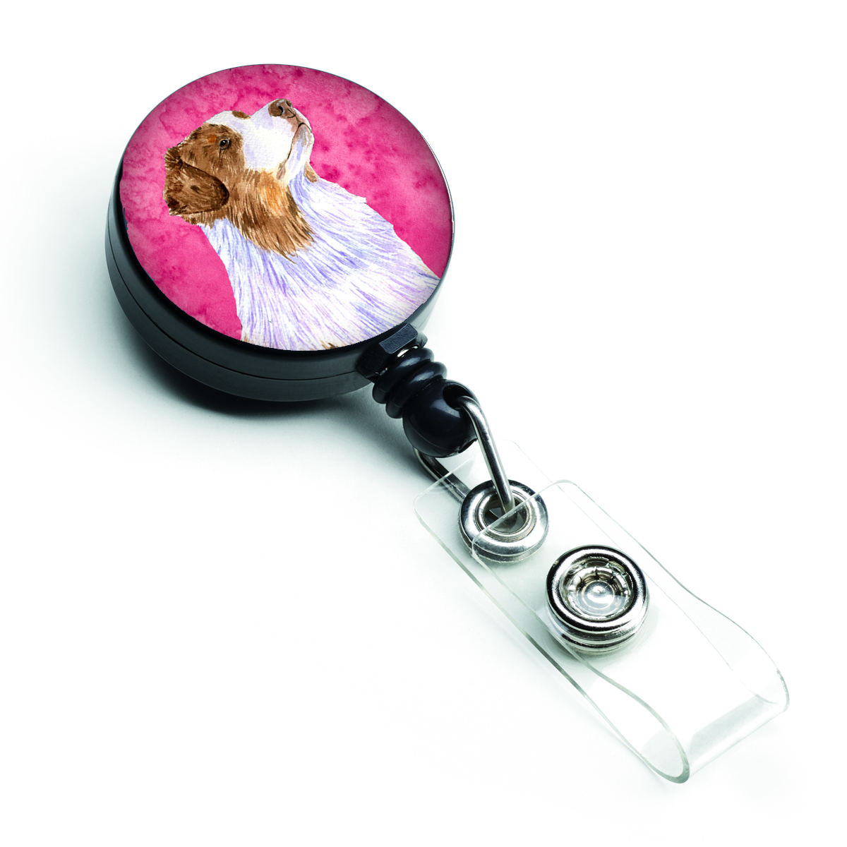 Pink Australian Shepherd Retractable Badge Reel