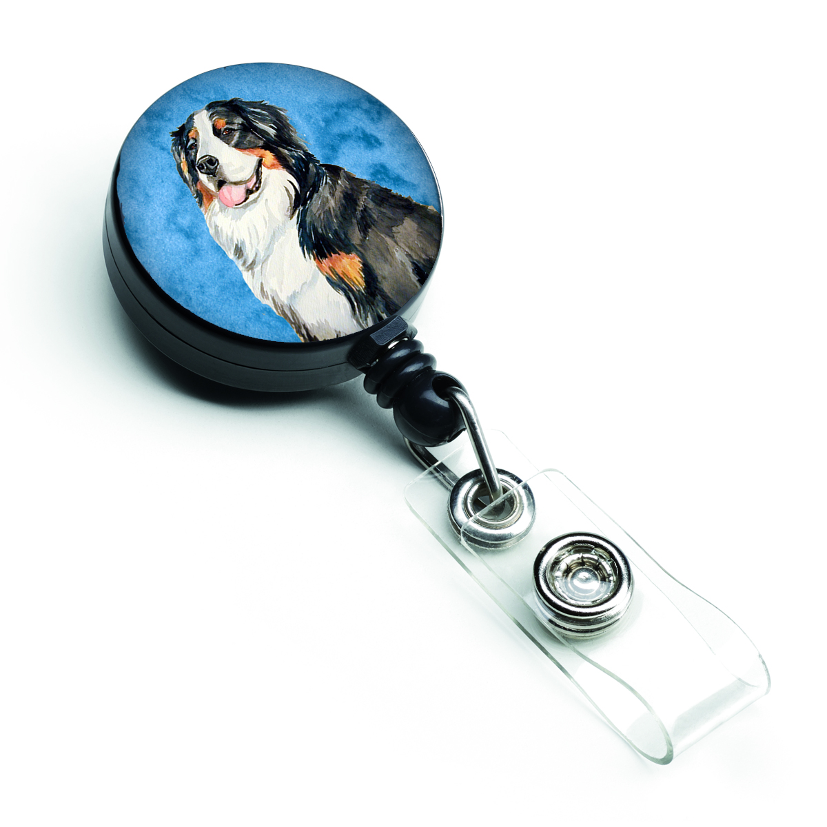Blue Bernese Mountain Dog Retractable Badge Reel - Blue