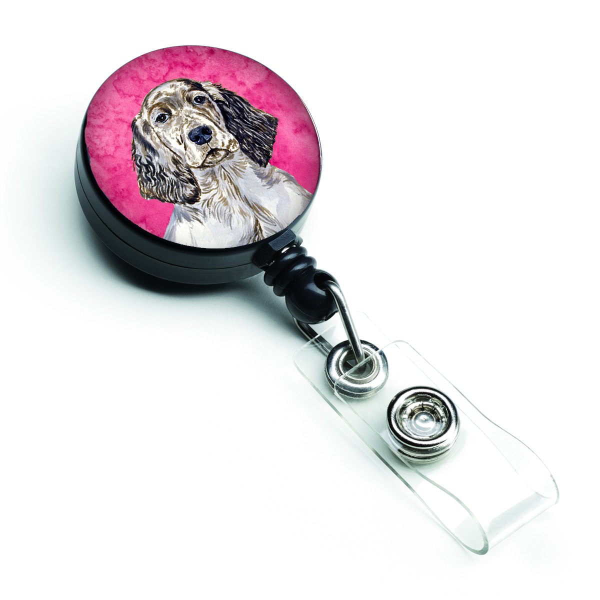 LH9367PKBR Pink English Setter Retractable Badge Reel