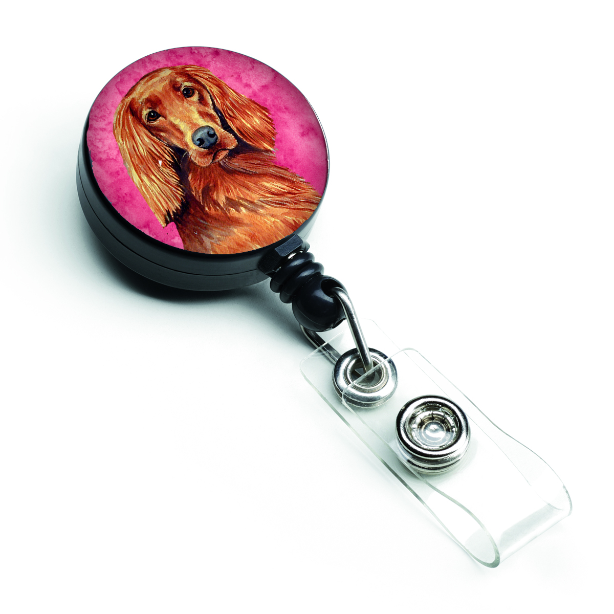 LH9389PKBR Pink Irish Setter Retractable Badge Reel