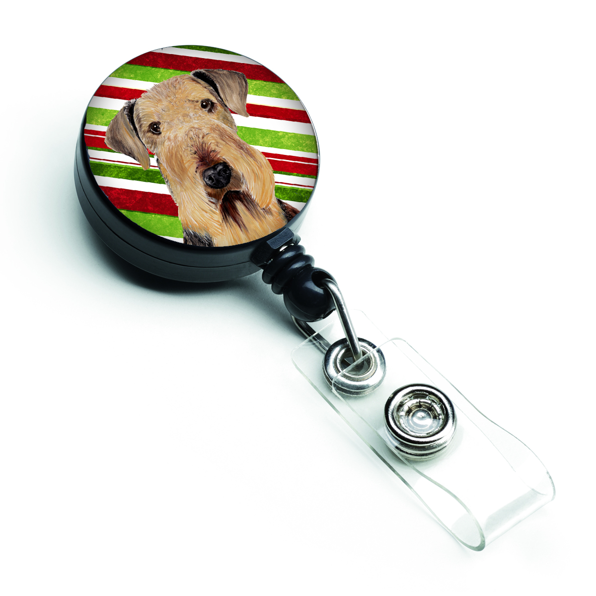 Airedale Candy Cane Holiday Christmas Retractable Badge Reel