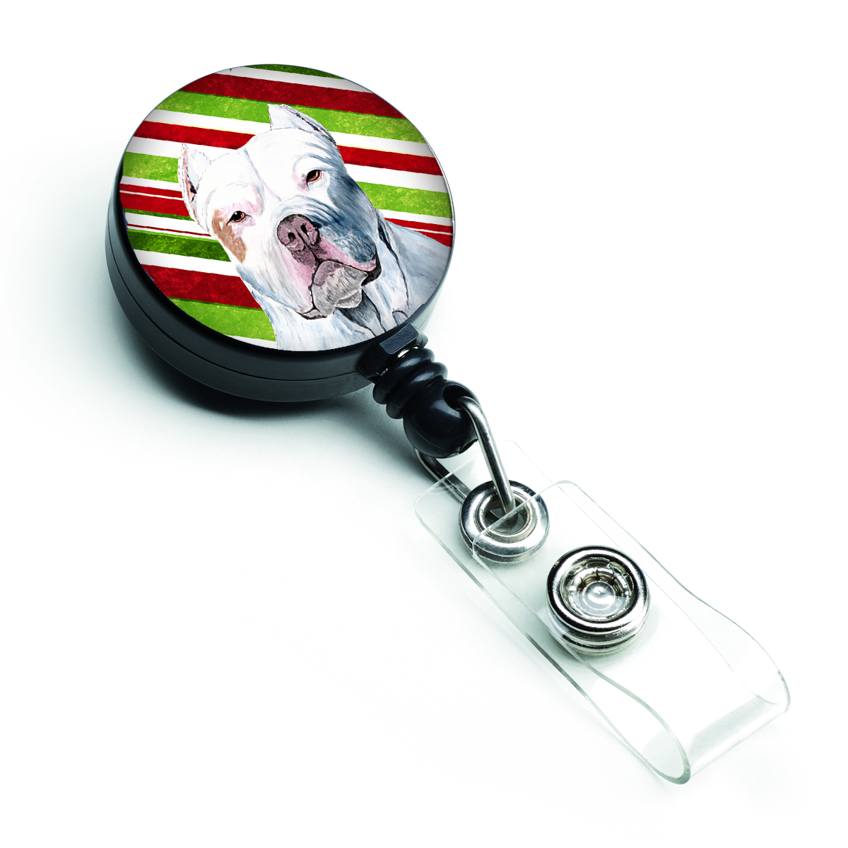 Pit Bull Candy Cane Holiday Christmas Retractable Badge Reel