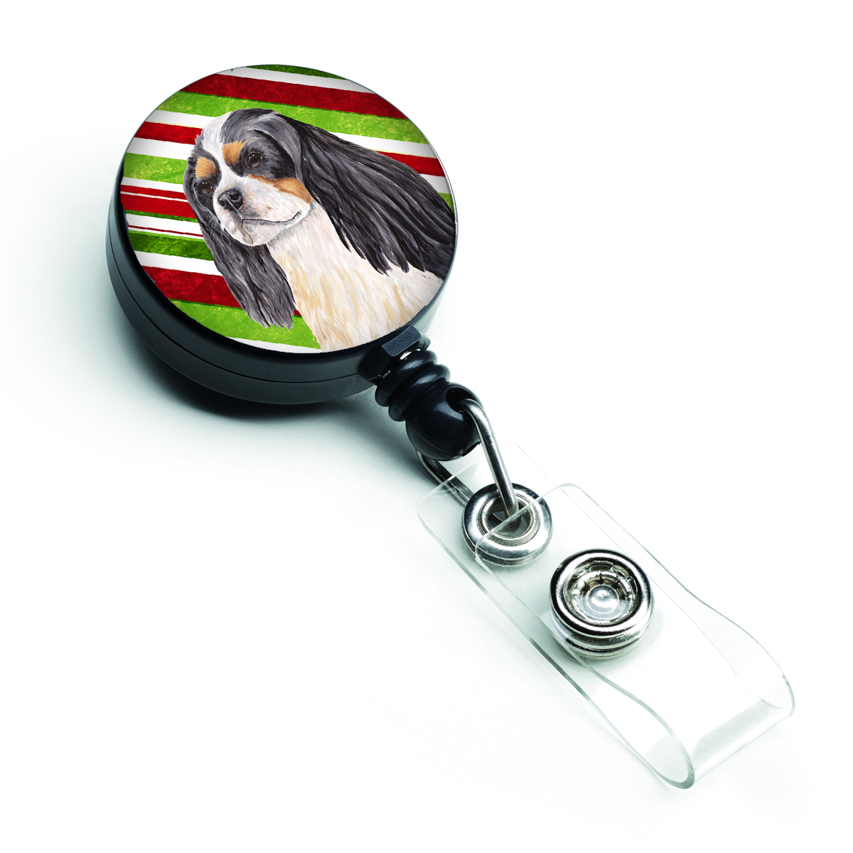Cavalier Spaniel Candy Cane Holiday Christmas Retractable Badge Reel