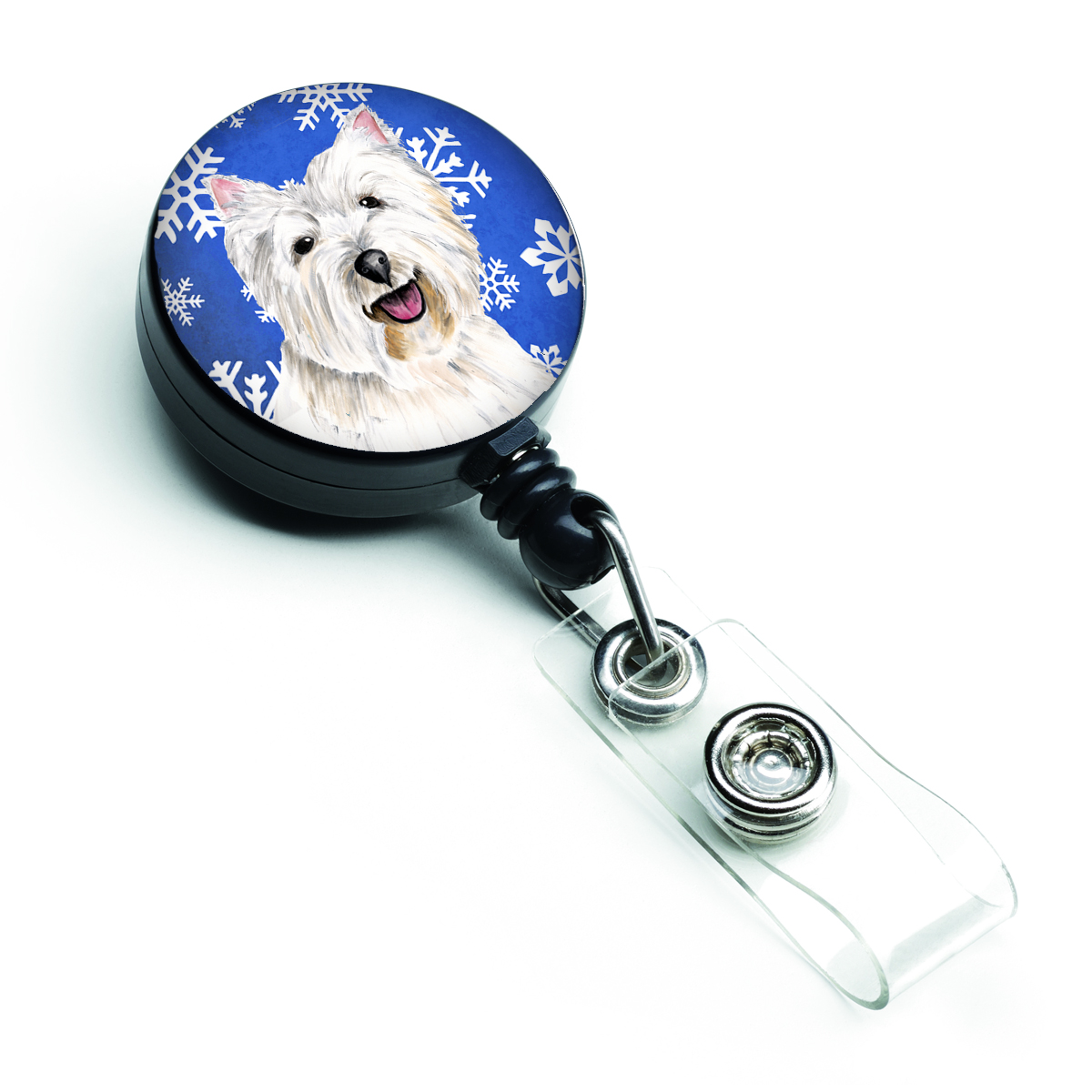 Westie Winter Snowflakes Holiday Retractable Badge Reel
