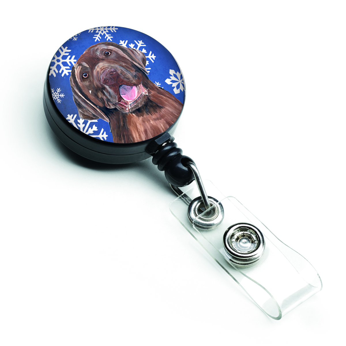 Labrador Winter Snowflakes Holiday Retractable Badge Reel