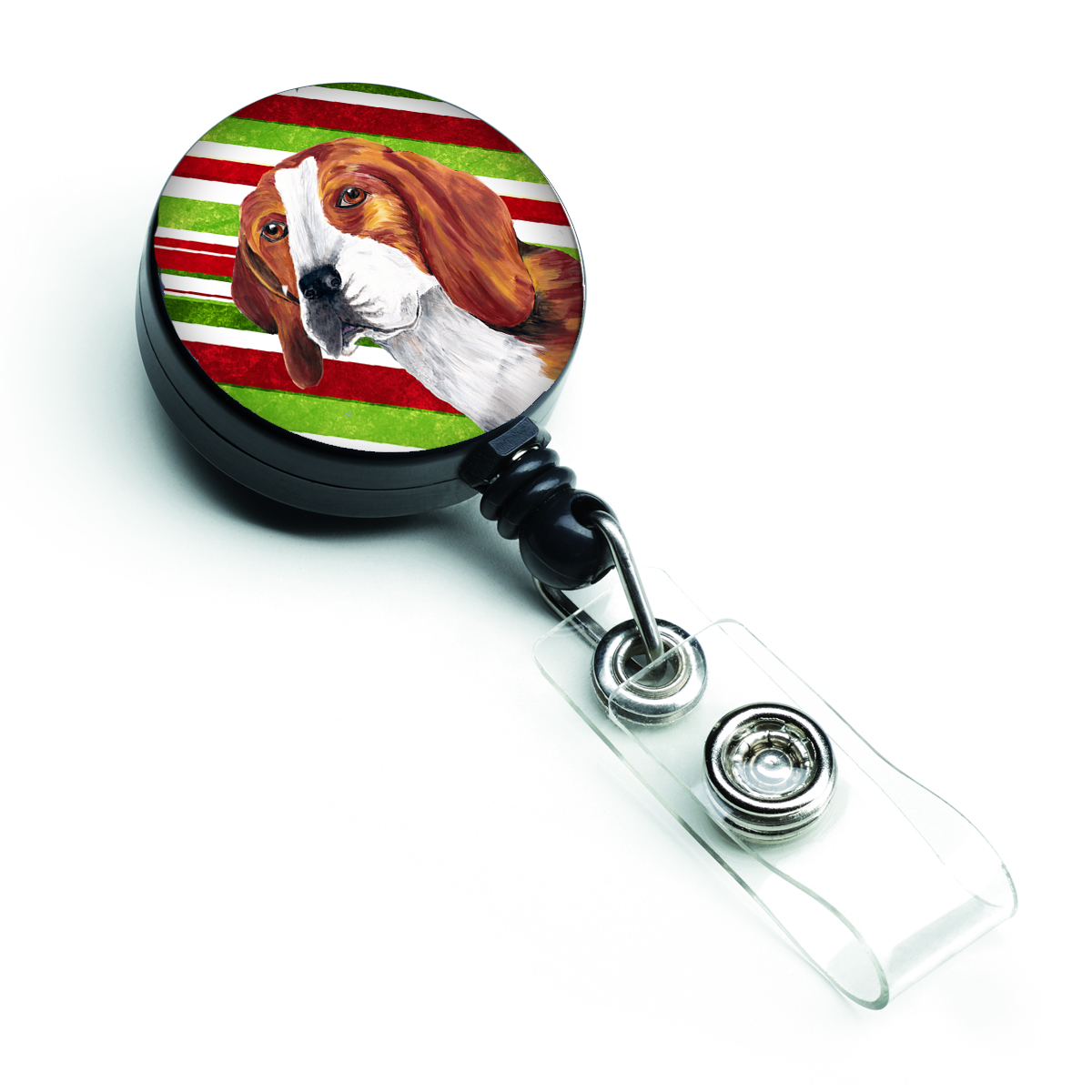 Beagle Candy Cane Holiday Christmas Retractable Badge Reel