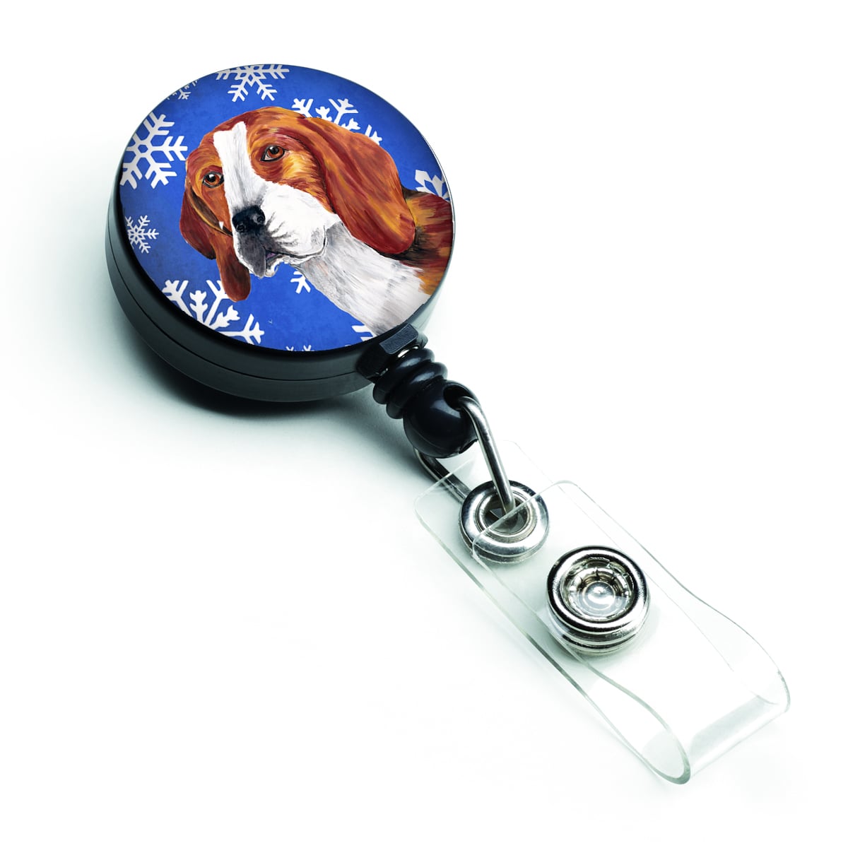 Beagle Winter Snowflakes Holiday Retractable Badge Reel