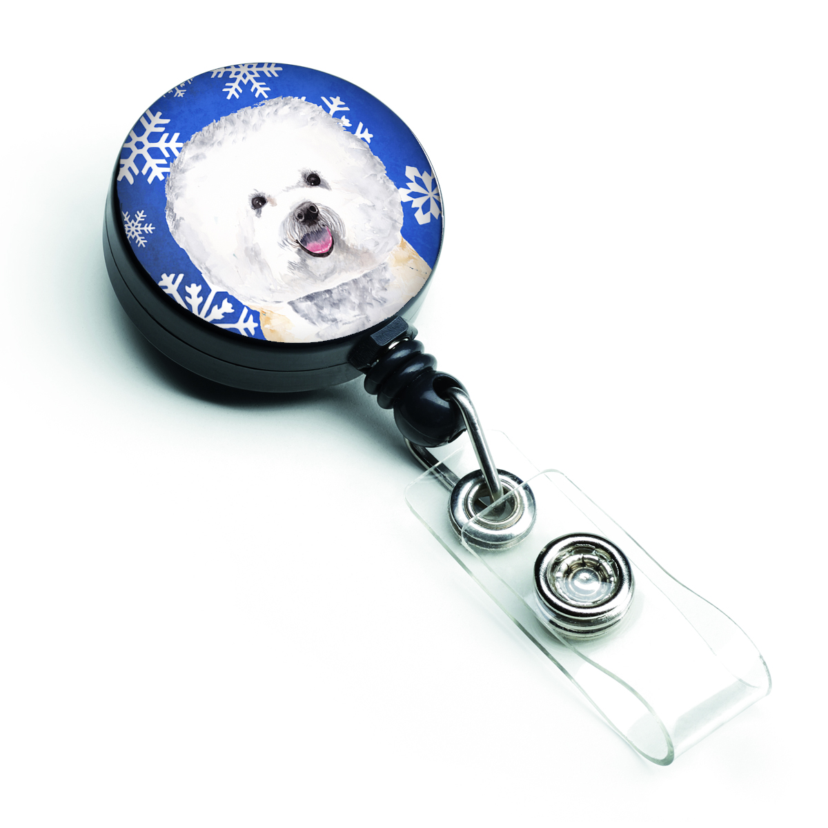 Bichon Frise Winter Snowflakes Holiday Retractable Badge Reel