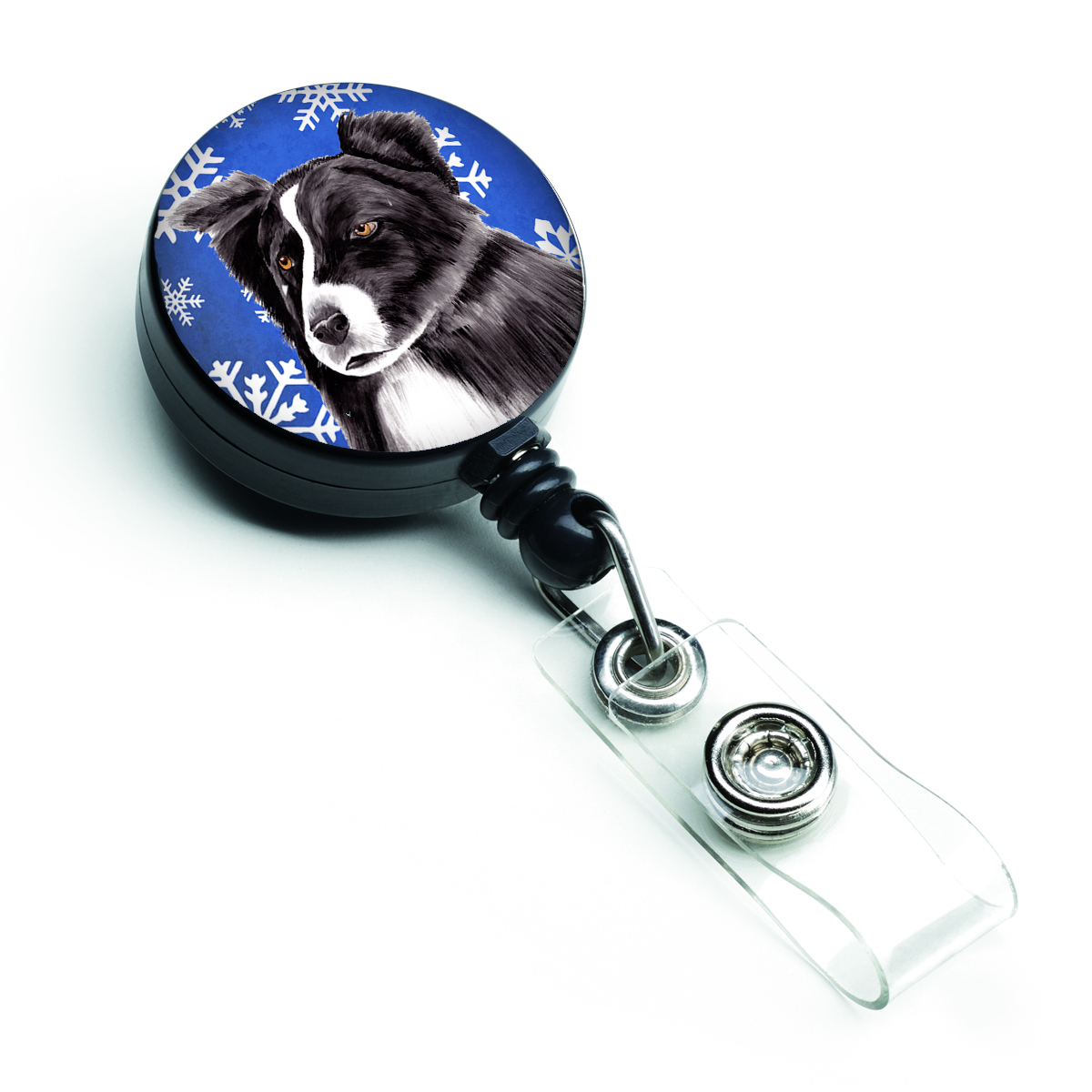 Border Collie Winter Snowflakes Holiday Retractable Badge Reel