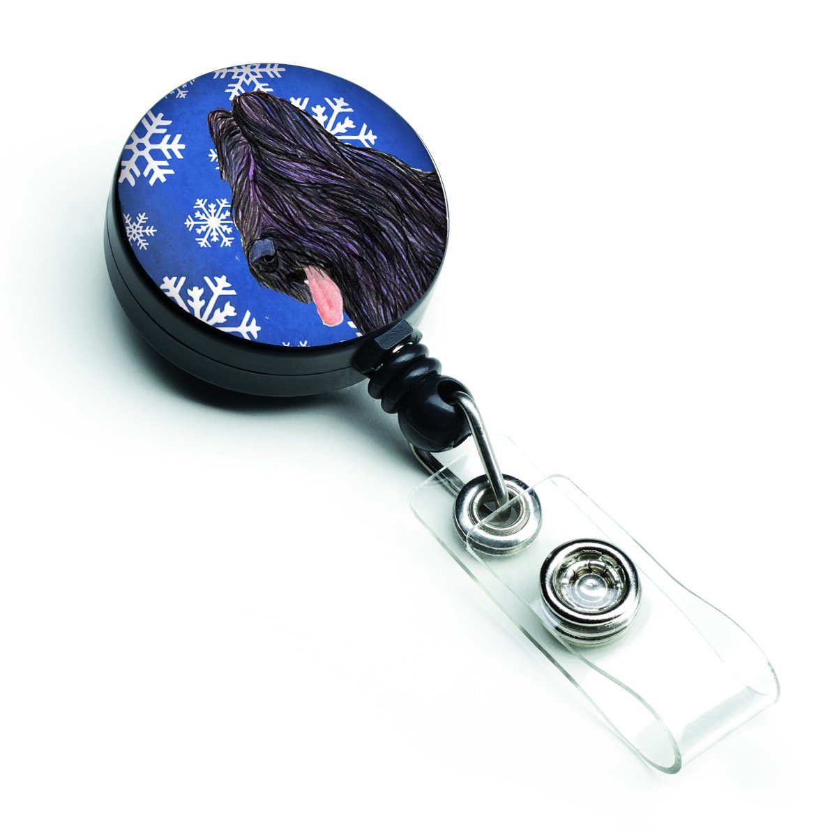 Briard Winter Snowflakes Holiday Retractable Badge Reel