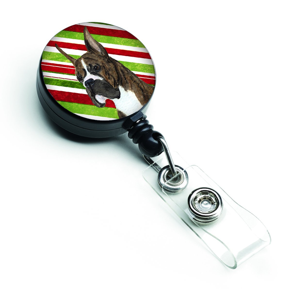 Boxer Candy Cane Holiday Christmas Retractable Badge Reel