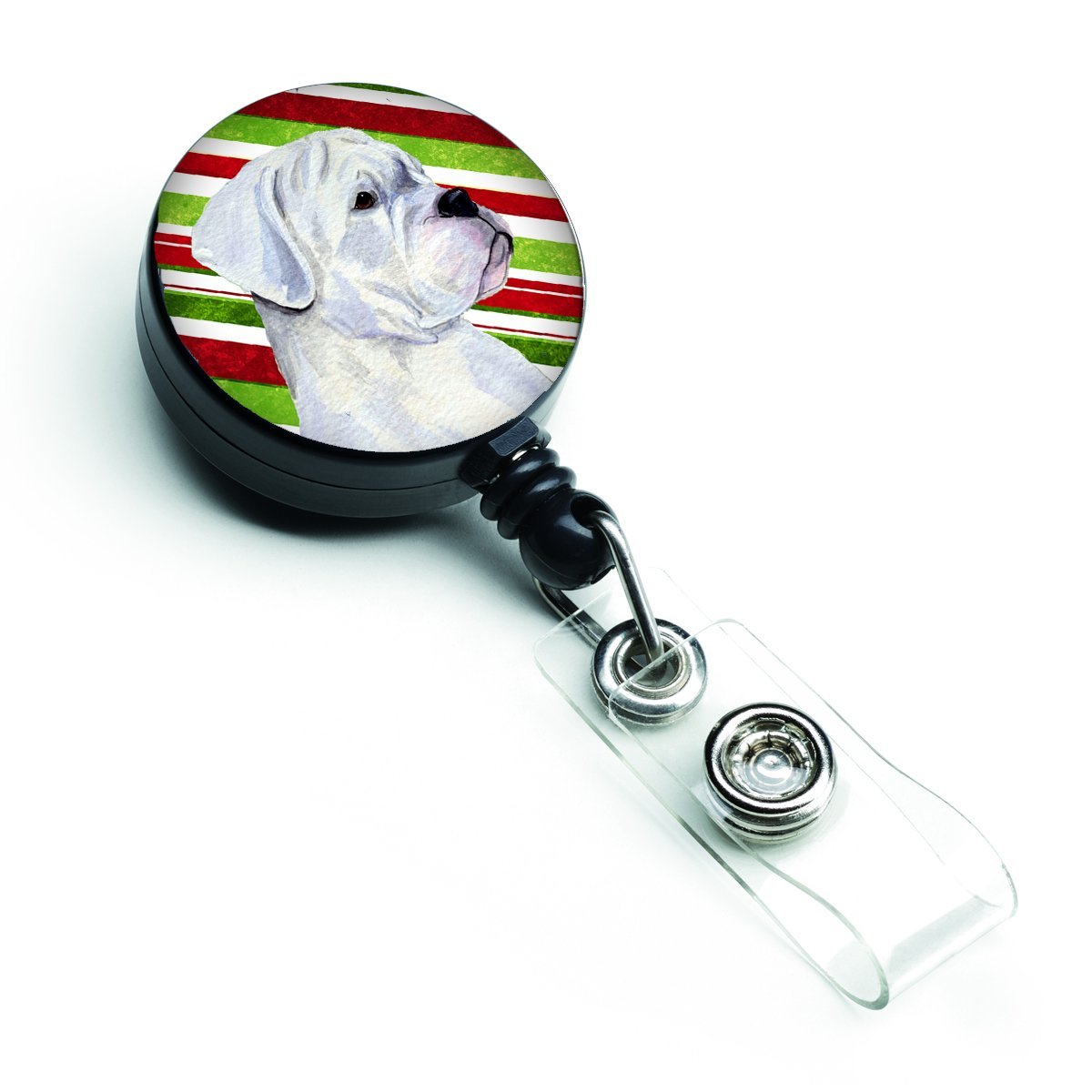 Boxer Candy Cane Holiday Christmas Retractable Badge Reel