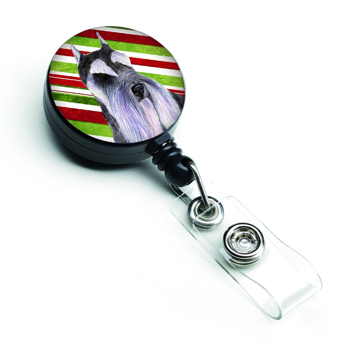 Schnauzer Candy Cane Holiday Christmas Retractable Badge Reel