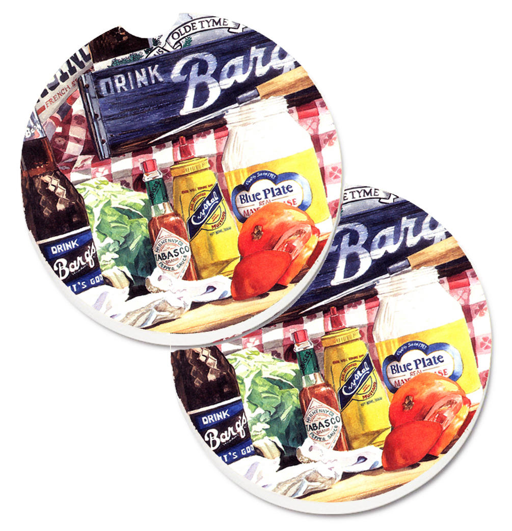 1013CARC Blue Plate Mayonaise Barqs a Tomato Sandwich Set of 2 Cup Holder Car Coaster -  Carolines Treasures